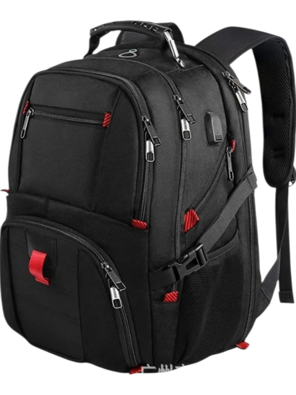 Black Backpack with Red Accents - Men's Travel & Laptop Bag